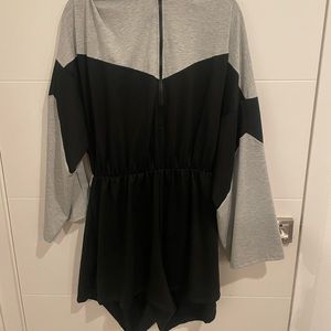 Black & Gray Hooded Romper - Shorts